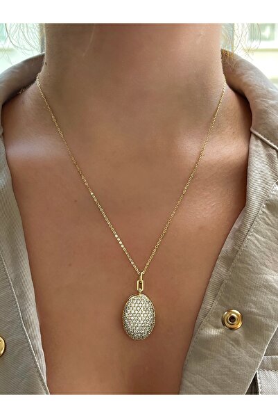 Twinssis Accessories قلادة بيضاوية قابلة للطي مرصعة بالكريستال الكامل