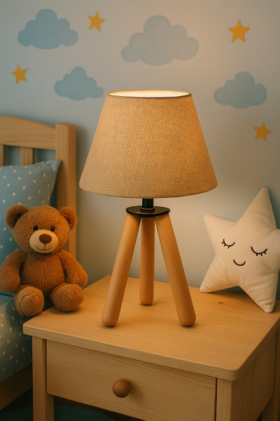 EvLight Natural Wooden Three-Legged Table Lamp – Modern & Bohemian Style Lampshade