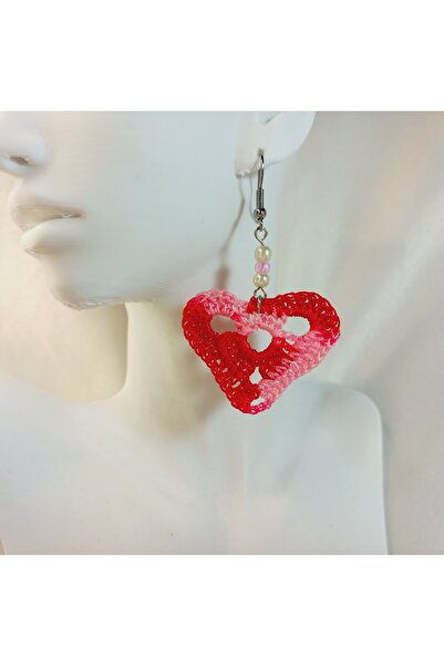 Crystal Atelier Hand Knitted Heart Earrings – Colorful Handmade Women's Earrings Stylish Design - Heart Earrings - Knitted Earrings - Women's Earrings