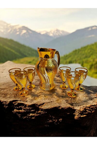 OEM Set of 6 gold glass decanter and glasses