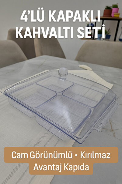 Mustran 6 Piece 4 Compartment Breakfast Set with Lid |   Unbreakable Acrylic Dowry Box with Glass Look