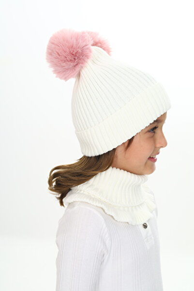 Sevimli Girl's Beret Neck Collar Suit with Double Pompom 4-10 Years Old