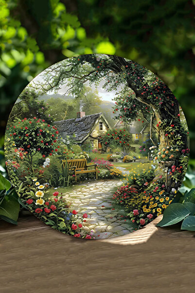 kutuTR Bahçe & Kır Evi Manzaralı UV Baskı 3D GÜRÜNÜMLÜ MDF Duvar Süsü – 33x33...