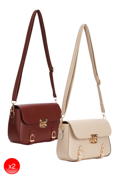 Adelina Bags Kadın Kilit Detaylı Omuz Çantası 2 Adet Çanta