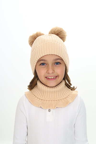 Sevimli Girl's Beret Neck Collar Suit with Double Pompom 4-10 Years Old