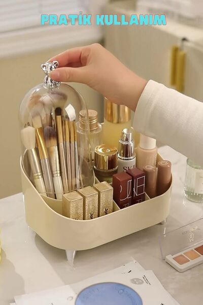 teknotrust Şık kapaklı makyaj düzenleyici ve fırça saklama kutusu, toz koruma özelliğiyle kolay kullanım