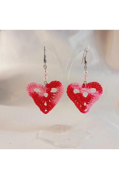 Crystal Atelier Hand Knitted Heart Earrings – Colorful Handmade Women's Earrings Stylish Design - Heart Earrings - Knitted Earrings - Women's Earrings