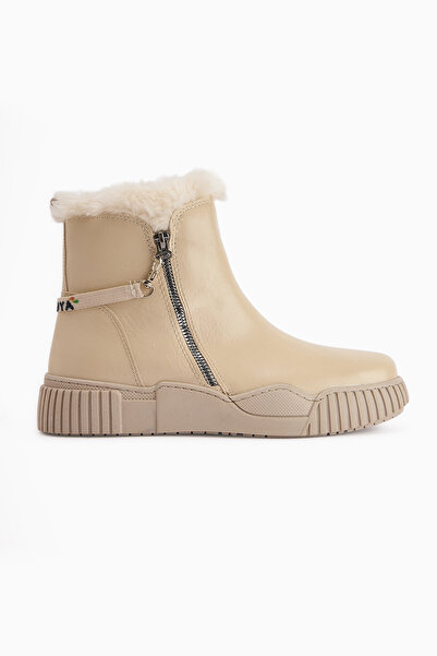 Limoya Γυναικείες αθλητικές μπότες Sora Beige Sheepskin με φερμουάρ