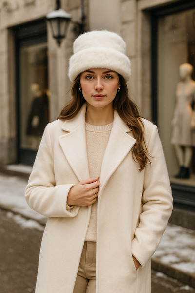 Luminos Butik Women's Ecru Wool Plush Beret Bere1146