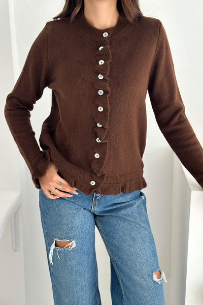 Noa Noa Women's Chunky Mohair Cardigan – Ruffle Sleeves & Soft Texture