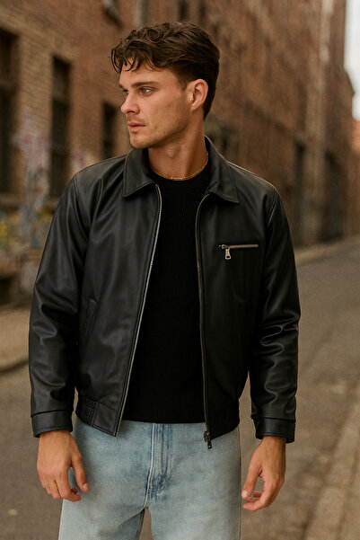 Rogyi Tekstil معطف رجالي أنيق على طراز البومبر باللون الأسود للموسم الجديد