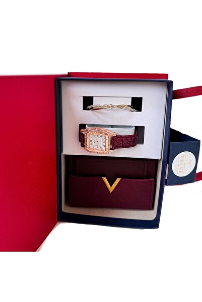 velve Γυναικείο σετ δώρου JESOU COLLECTION, γυναικείο ρολόι, πορτοφόλι και βραχιόλι 19x14εκ., Μπορντό