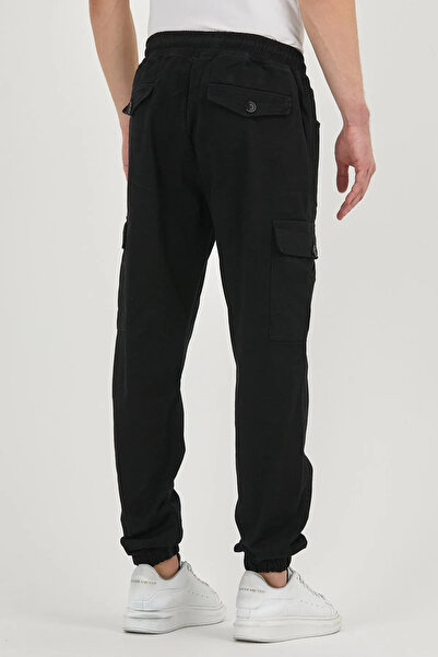 DAMGA JEANS Erkek Lastikli Kargo Cepli Siyah Jogger Pantolon
