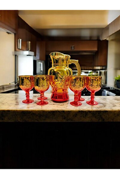OEM Carafe set with red rose pattern glasses