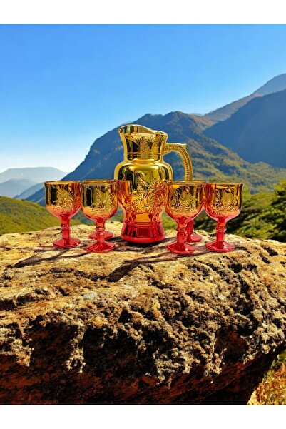 OEM Carafe set with red rose pattern glasses