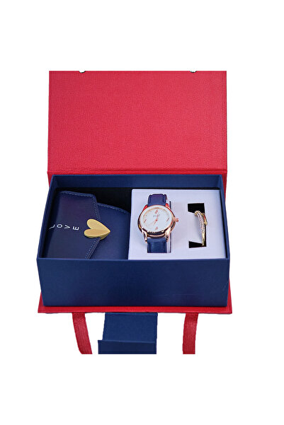 velve JESOU COLLECTION women's gift set, ladies watch, wallet and bracelet 19x14cm, Red - Blue
