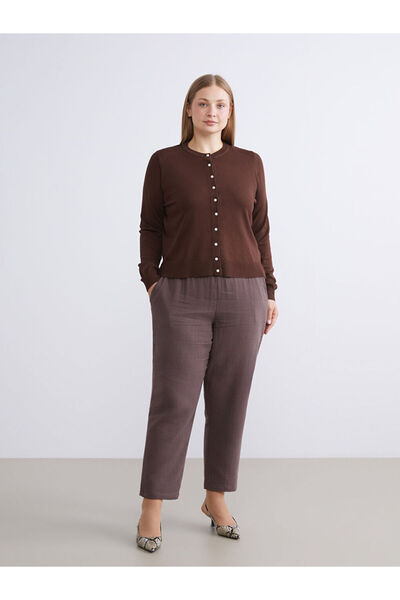 LC Waikiki Brown Textured Muslin Women's Trousers with Elastic Waist