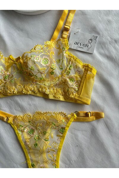 MODA Citris Sarı çiçekli bra takım