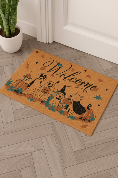 Dormot Koko Textured Door Mat - Cute Friends Welcome Written, Non-Slip Base, 45X70 cm