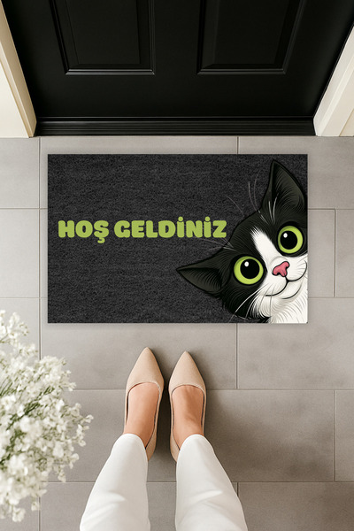 Dormot سجادة أمام الباب بطباعة رقمية حديثة على شكل قطة حلوة مدخنة مقاس 70 × 4...