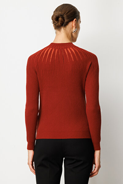 Genel Markalar On Dik Yaka Tül Detaylı Triko Kazak-60384