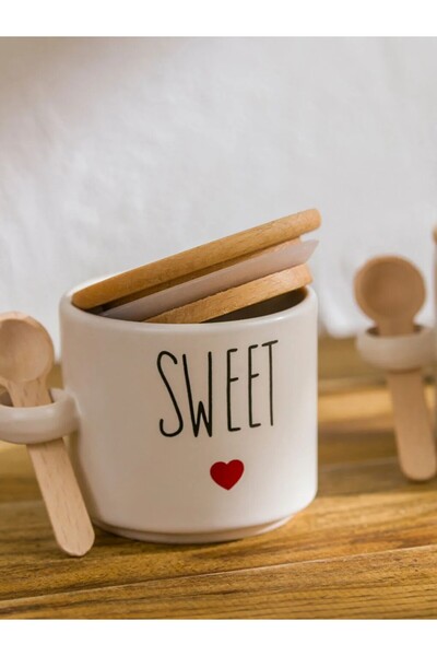 LC Waikiki LCW HOME Karışık Ahşap Kapaklı Seramik Saklama Kabı 2'li