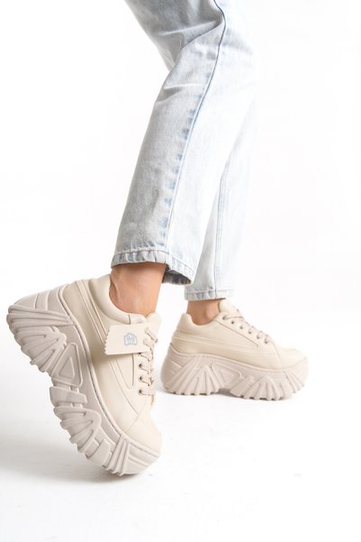 SEEM Gemma Platform Yüksek Taban Spor Ayakkabı Kadın Bej Sneaker
