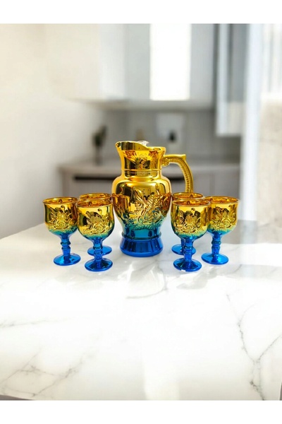 OEM Carafe set with blue rose pattern glasses