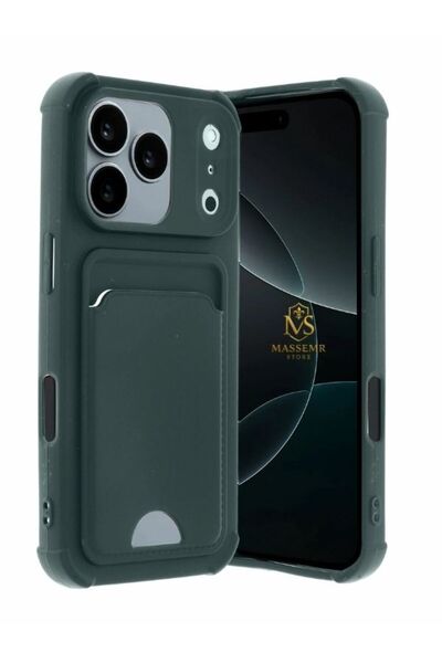 Massemr iPhone 17 Pro Card Holder Case Luxury Premium Silicone Flexible Shockproof Stylish Cover
