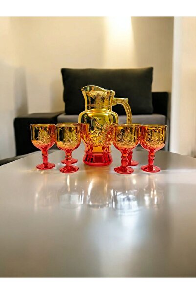 OEM Carafe set with red rose pattern glasses