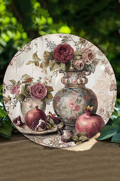 kutuTR Dekoratif Nar ve Gül Temalı UV Baskı 3D GÜRÜNÜMLÜ MDF Duvar Süsü – 33x...