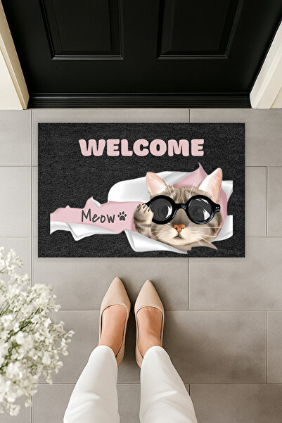 Dormot سجادة أمام الباب بتصميم قطة مع نظارات مدخنة وطباعة رقمية حديثة مقاس 70...