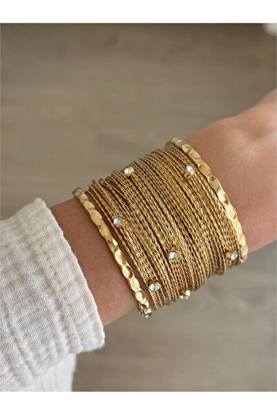 İREM YILDIZ Çelik Gold Tül İnci Detaylı Kelepçe