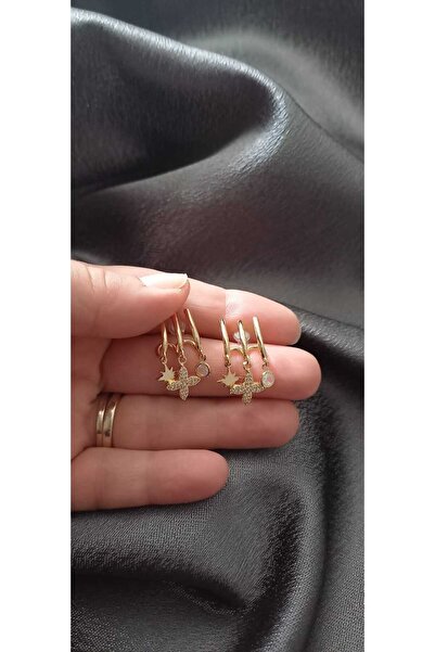 KZY STAİNLESS STELL Yıldız Detaylı Çoklu Görünümlü Pirinç Küpe