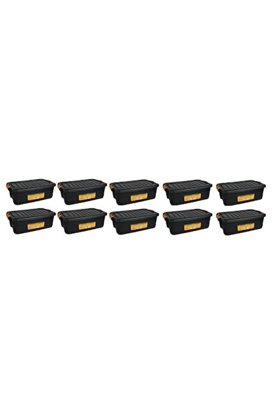 AB HOMES Set 10 storage boxes with lockable lid, stackable, resistant to frost and freezing, 30 liters, black