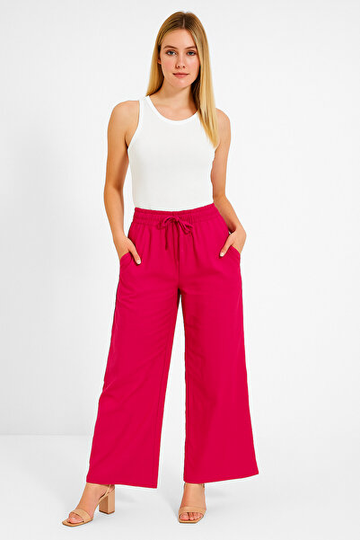 SheLoria Women's Fuchsia Belted Elastic Waist Double Pocket Comfortable Cut P...