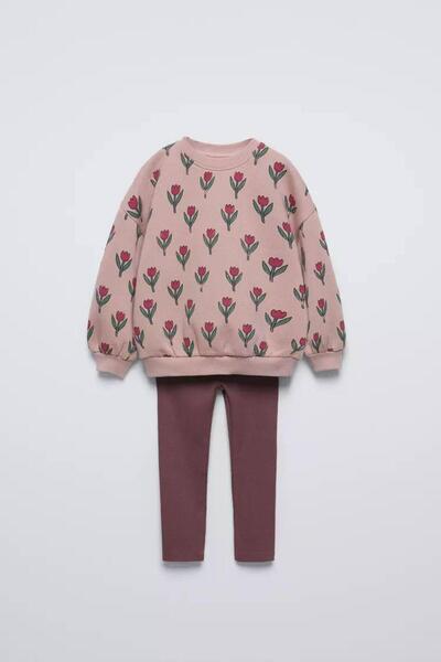 KidsSel Set de jambiere din bumbac cu imprimeu trandafiri pentru fete, sezon nou