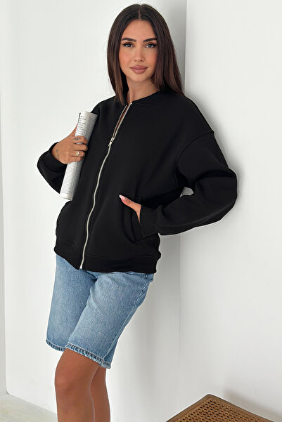 Noa Noa Γυναικείο φούτερ με φερμουάρ oversized College – Sardonlu & με κουκούλα