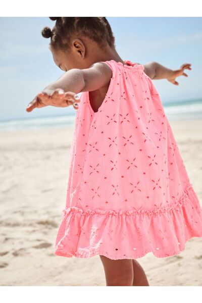 Next Baby Cotton Pink Short Sleeve Lace Dress
