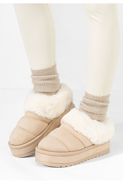 B T Shoes Béžové pantofle na platformě Dierra V4