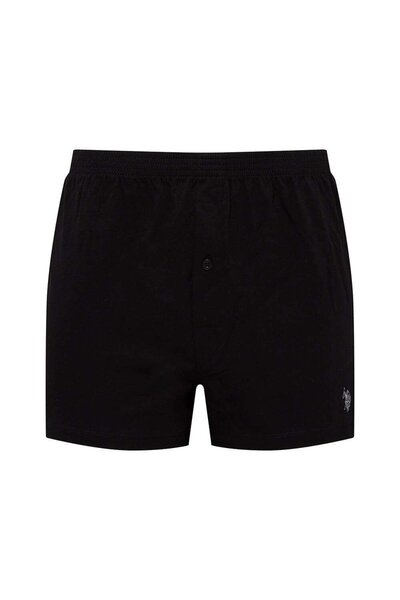 U.S. Polo Assn. Erkek, USPA, Lisanslı, Siyah Tekli Pamuk Boxer Şort