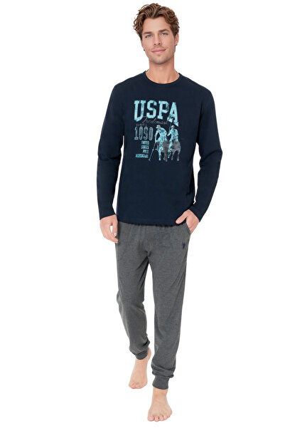 U.S. Polo Assn. Ανδρικό φούτερ με στάμπα σε μπλε ναυτικό και ανθρακί κάτω μέρ...