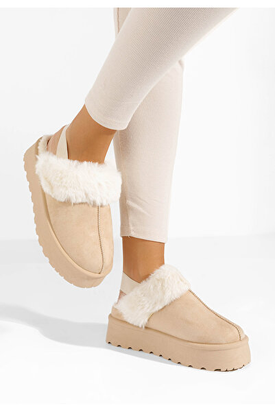 B T Shoes Béžové pantofle na platformě Edden