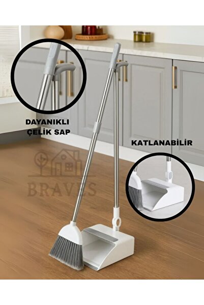 BRAVES Dayanıklı Çelik Saplı Katlanabilir Faraş & Fırça Takımı
