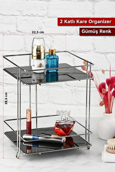 teknotrust İki katlı gümüş renkli kozmetik ve takı düzenleyici, şık ve kullan...