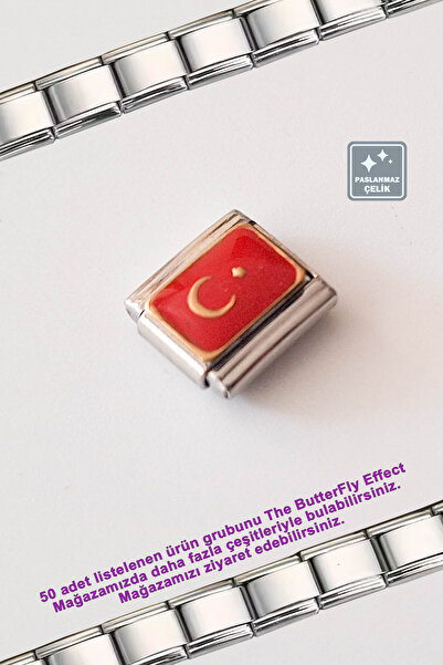 Miss TBee Italian Steel Bracelet - Single Charm - Turkish Flag