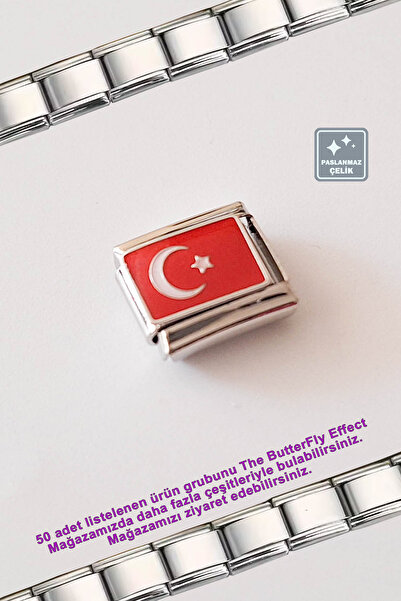 Miss TBee Italian Steel Bracelet - Single Charm - Turkish Flag