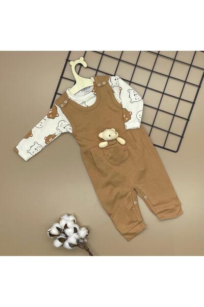 Amur Baby Teddy Bear Romper Teddy Bear Patterned Bodysuit Bear Salopet Set Cotton