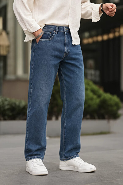 DAMGA JEANS Men's Jeans Wide Leg Blue Baggy Denim Pants