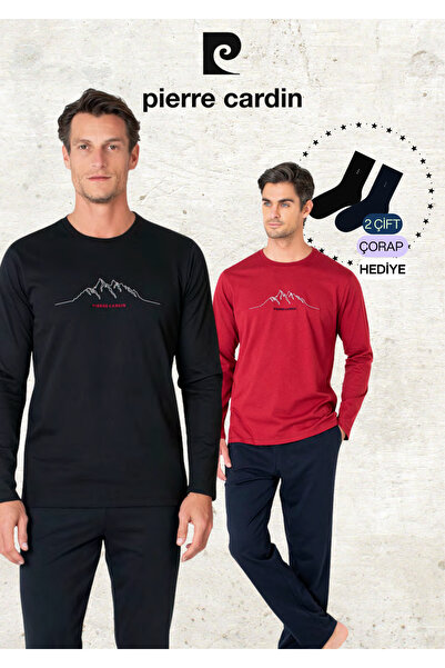 Pierre Cardin Men's Clothing 100% Cotton Long Sleeve Burgundy & Black Two Pieces Pajama Set L1.Pc.6101.002